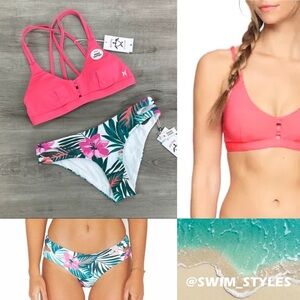 ☀️HURLEY☀️ MAX SCOOP BIKINI TOP MAX SPLIT STRAP MOD BOTTOM BIKINI SET